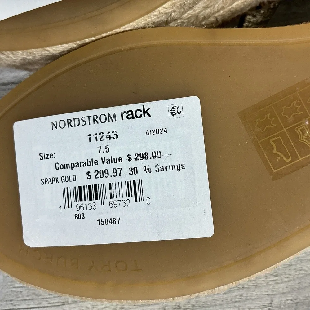 NEW Tory Burch Fisherman Espadrille Platform Wedge Sandal in Spark Gold Size 7.5